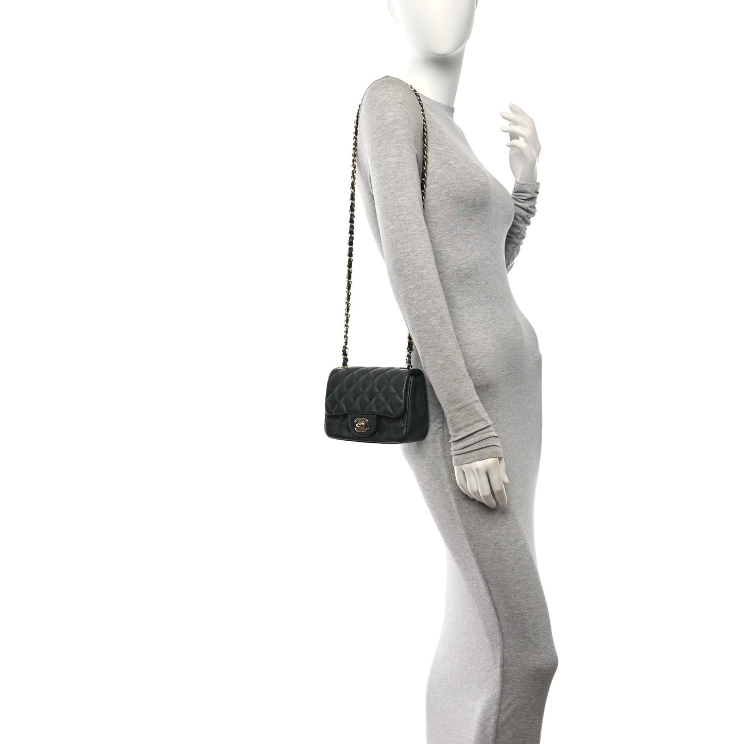 Caviar Quilted Mini Square Flap Dark Grey