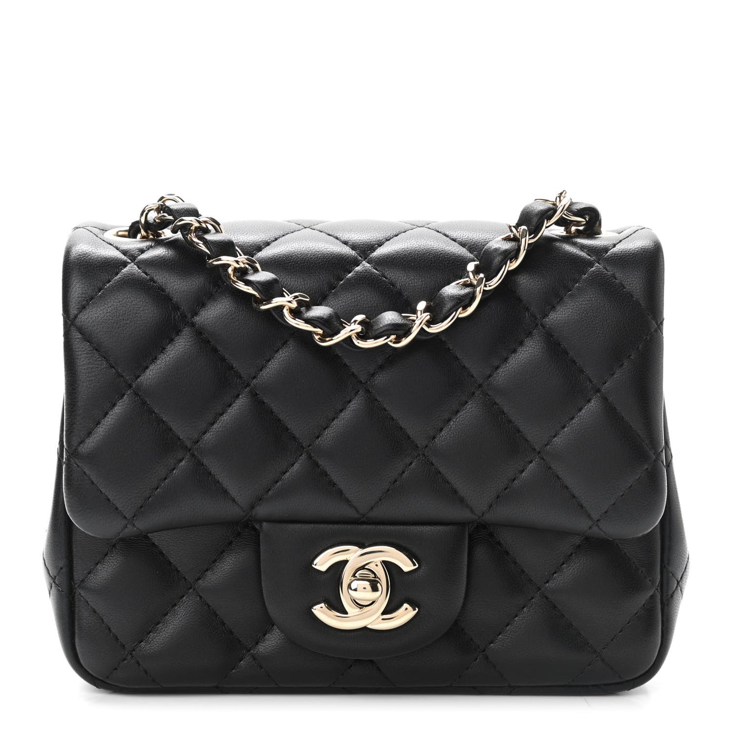 Lambskin Quilted Mini Square Flap Black