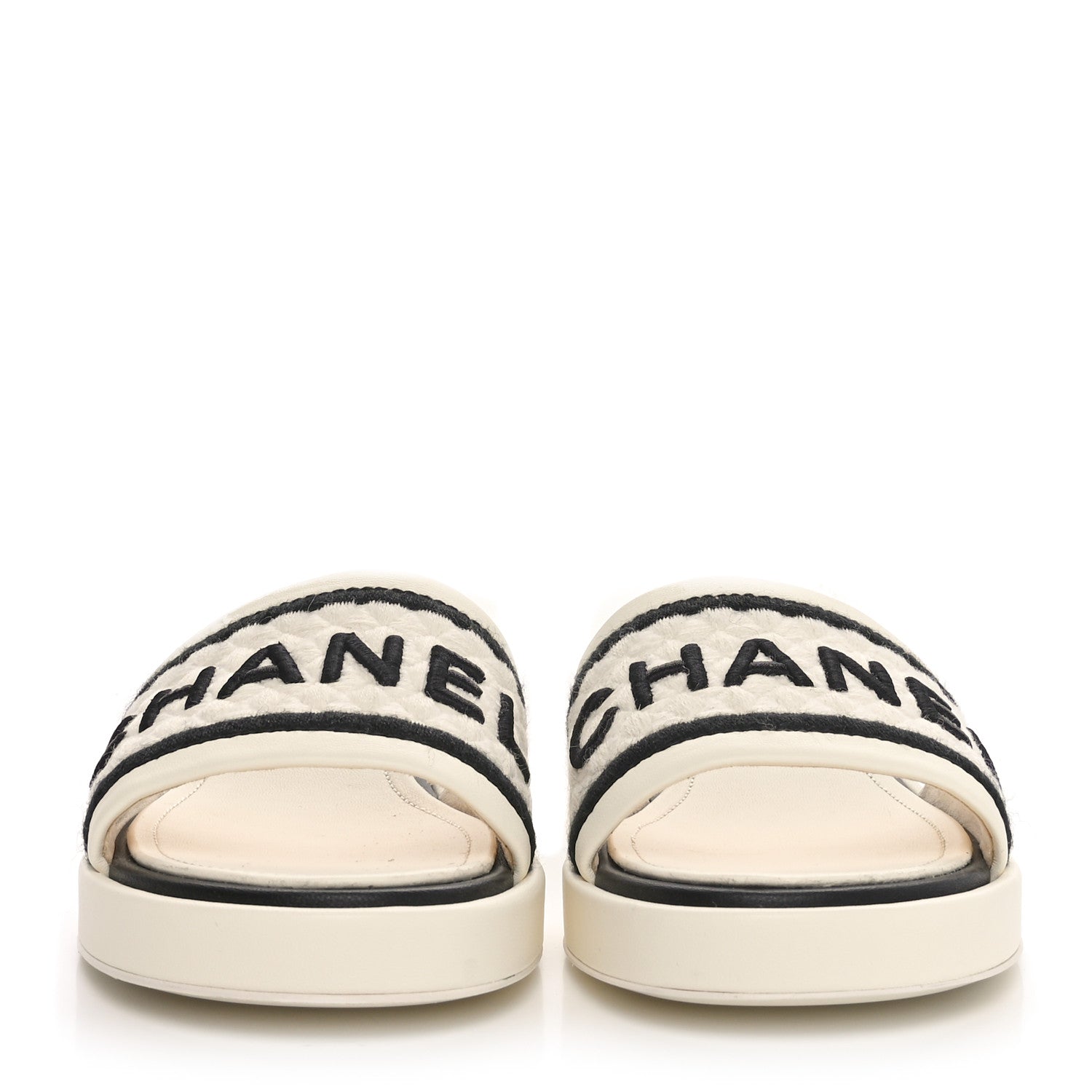 Chanel Lambskin Embroidered Logo Mules 36 Ivory Black 3 of 11