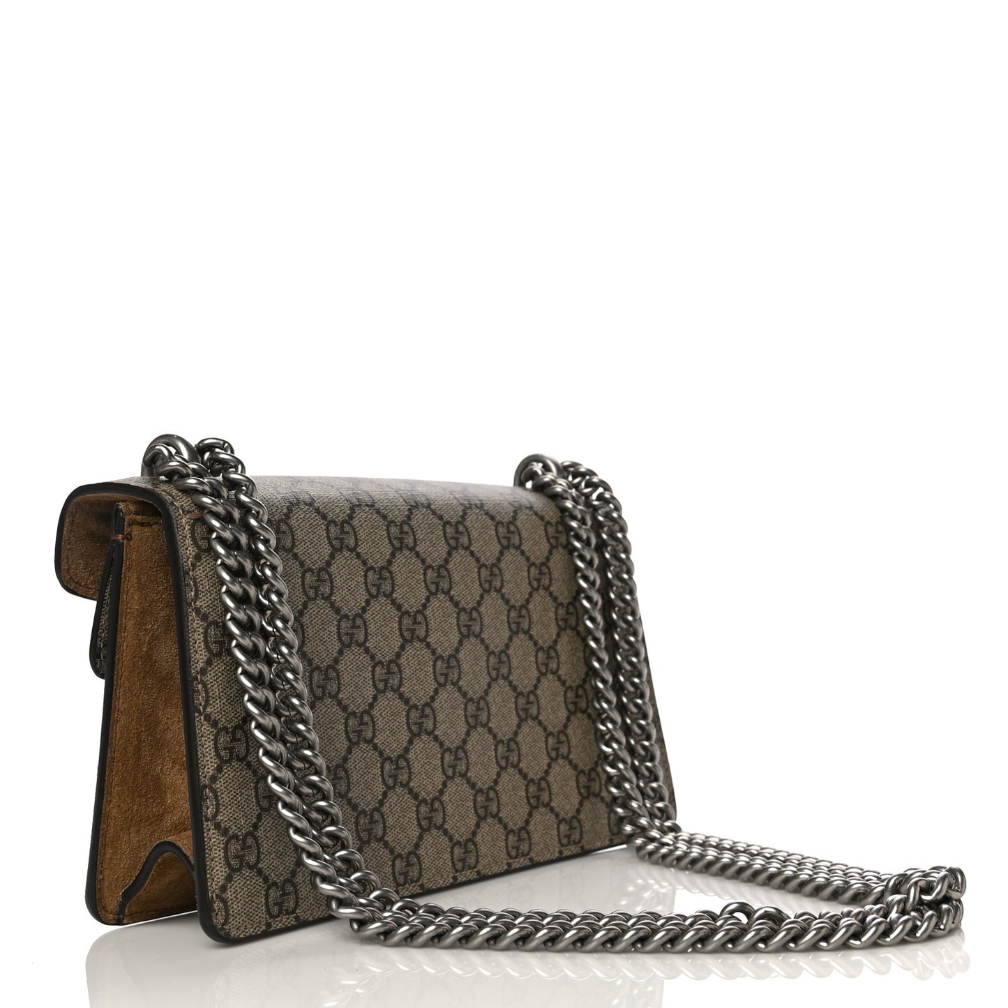 GG Supreme Monogram Suede Crystal Small Dionysus Shoulder Bag Beige Ebony Taupe