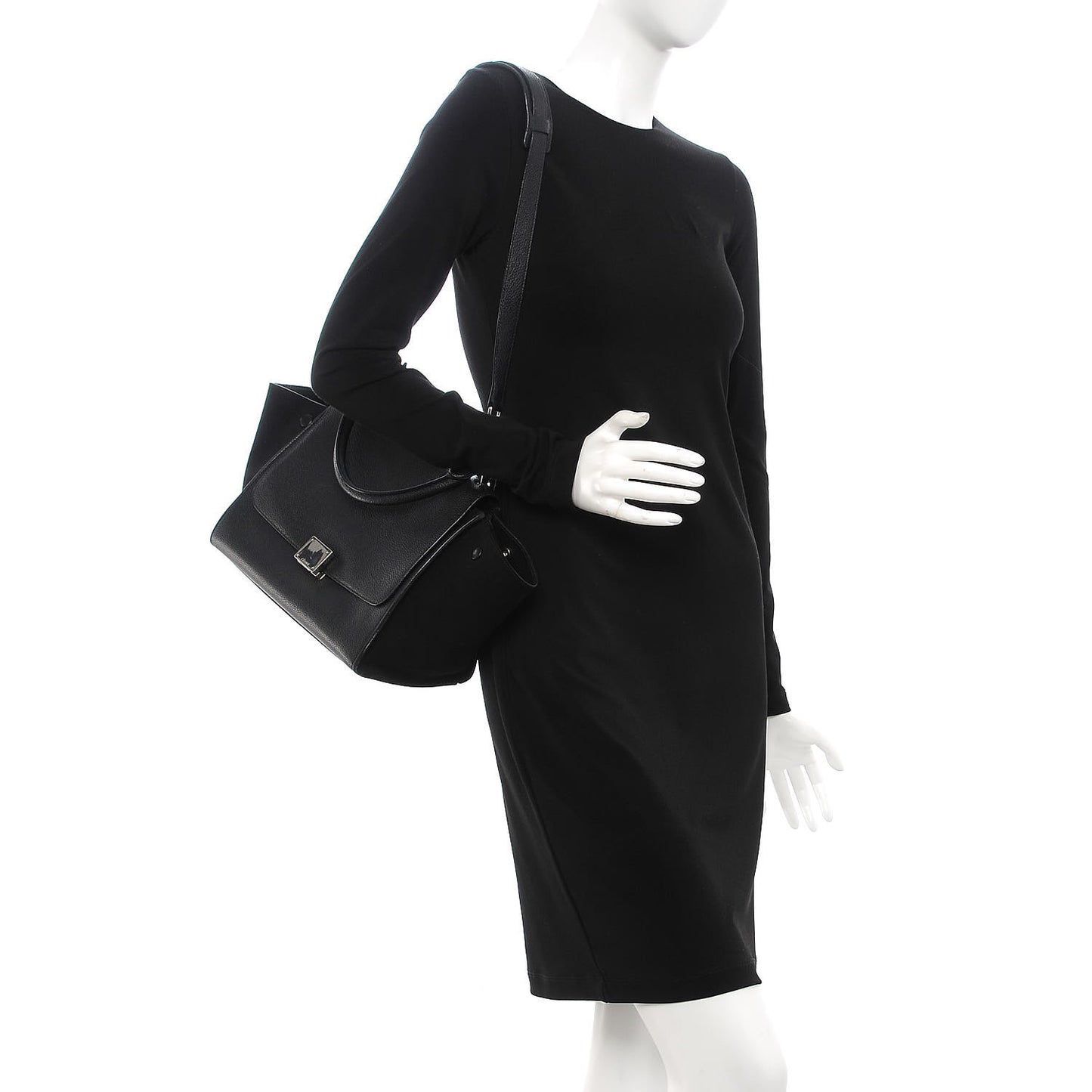 Drummed Calfskin Suede Small Trapeze Black