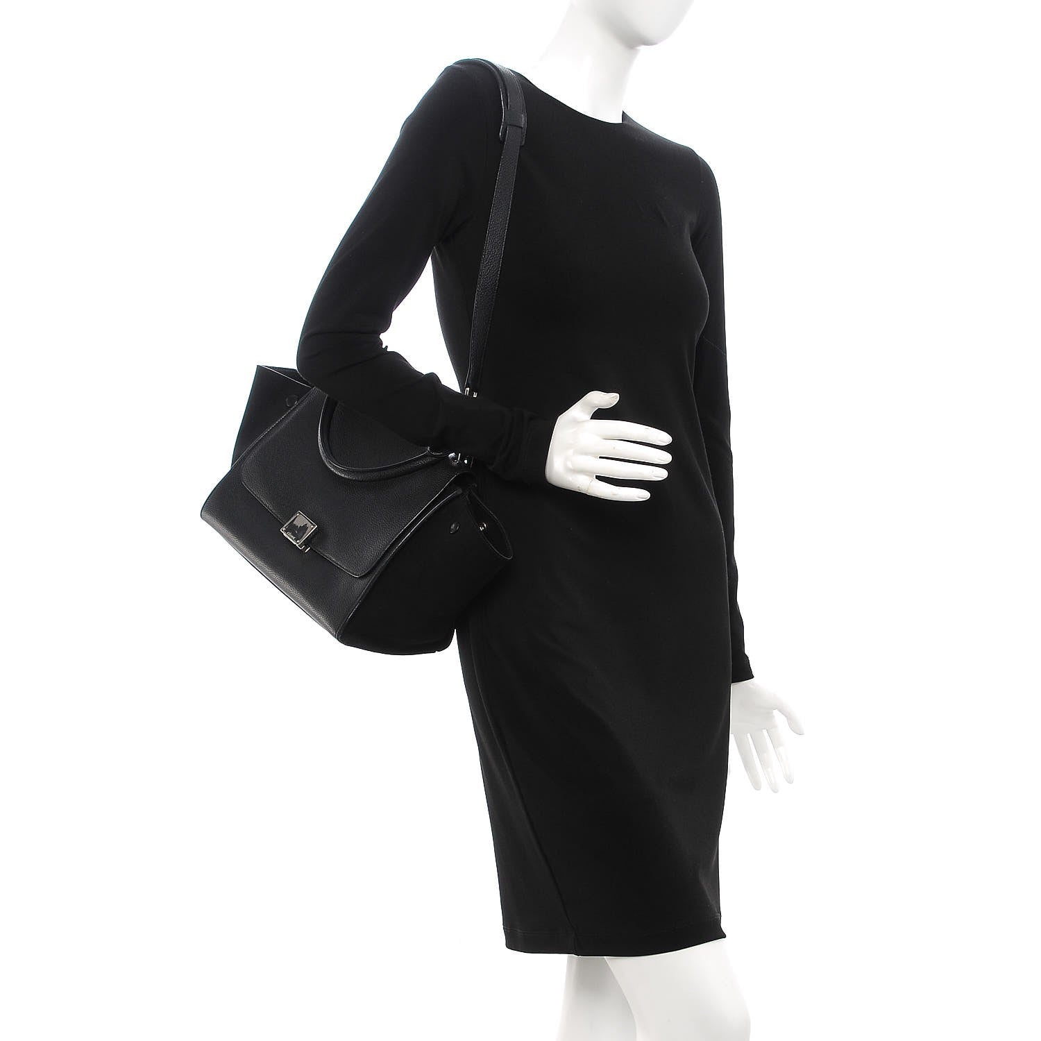 Celine Drummed Calfskin Suede Small Trapeze Black 2 of 8