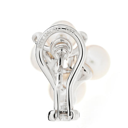 Mikimoto 18K White Gold Diamond 4.75mm-6mm Akoya Pearl Cluster Earrings 4 of 5