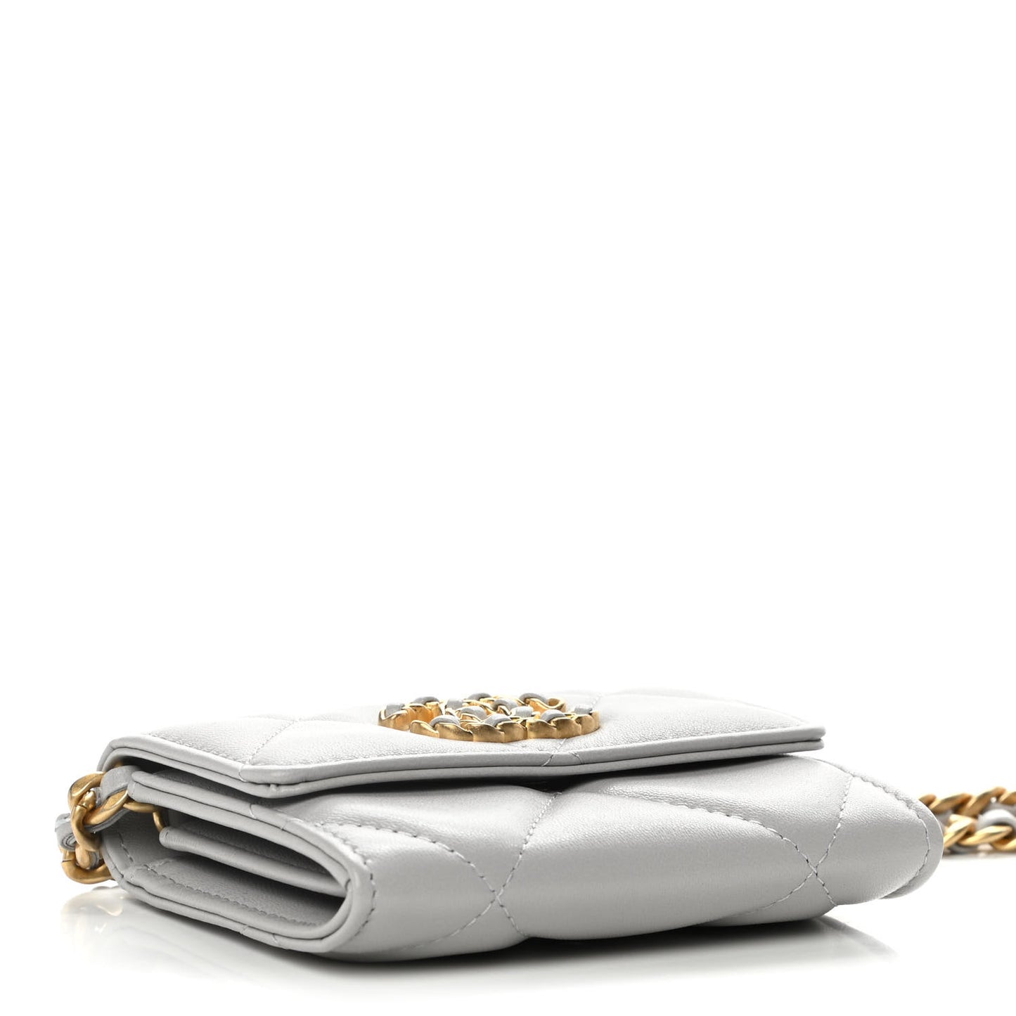 Lambskin Quilted Chanel 19 Flap Coin Purse With Chain Grey