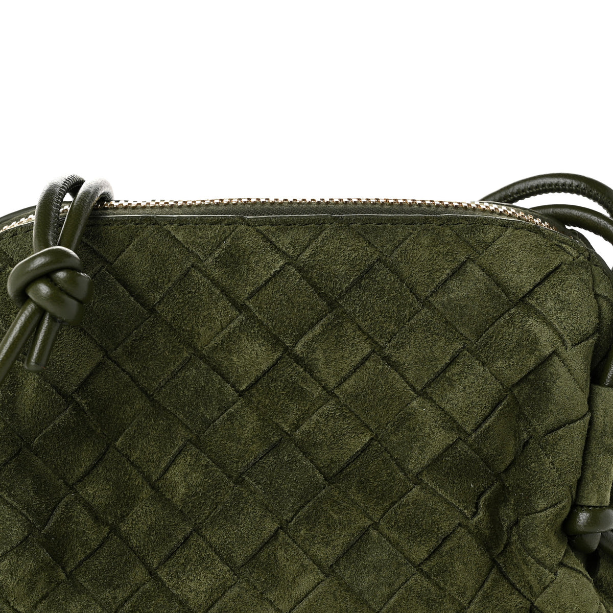 Suede Intrecciato Concert Pouch Green Tweed