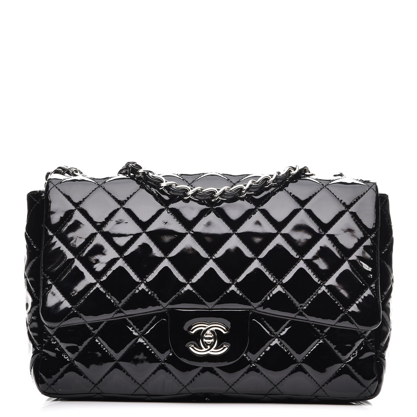 Patent Quilted Jumbo Single Flap Black