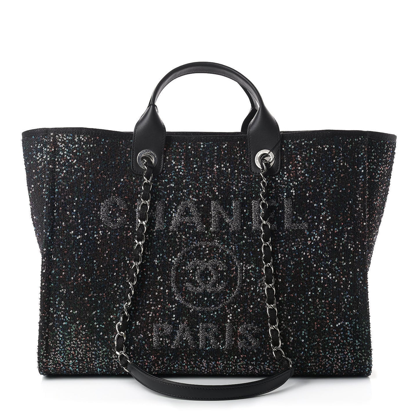 Calfskin Sequin Medium Deauville Tote Black
