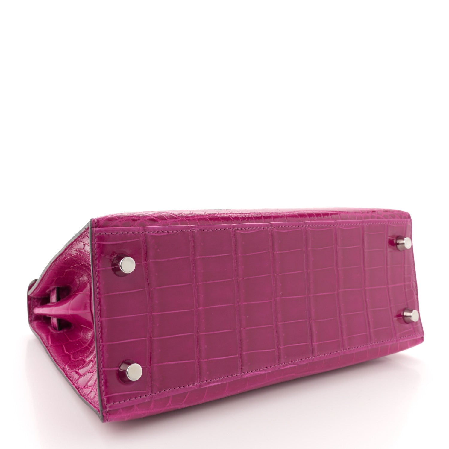 Hermes Shiny Niloticus Crocodile Kelly Sellier 25 Rose Pourpre 4 of 11