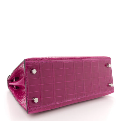 Hermes Shiny Niloticus Crocodile Kelly Sellier 25 Rose Pourpre 4 of 11