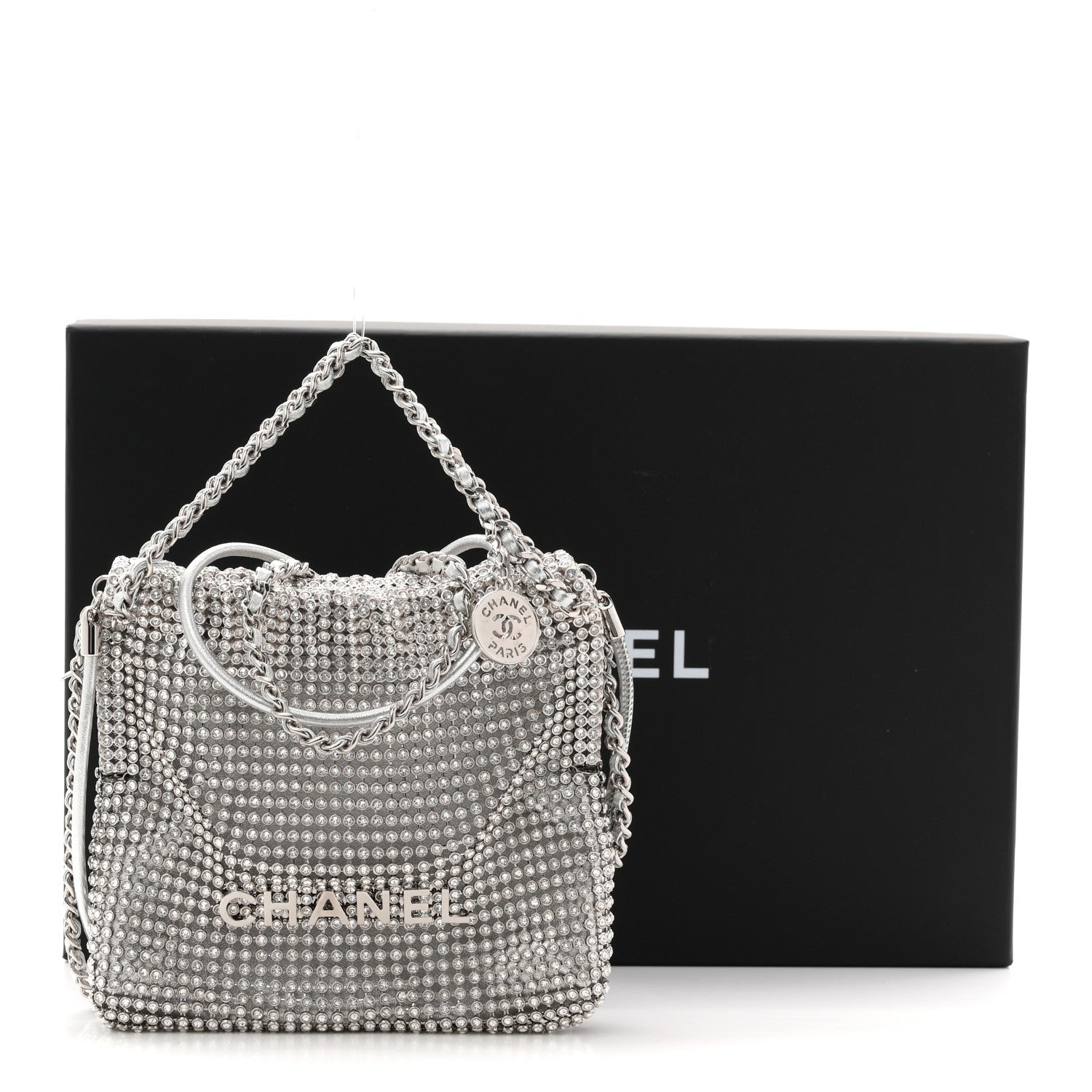 Chanel Crystal Embellished Metallic Lambskin Mini Chanel 22 Silver 11 of 11