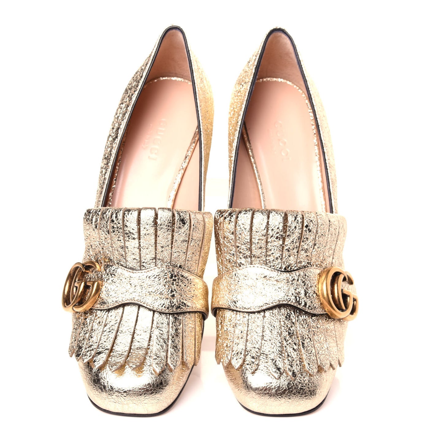 Galassia GG Marmont Fringe 50mm Loafer Pumps 36.5 Platino