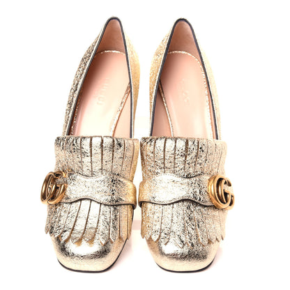 Gucci Galassia GG Marmont Fringe 50mm Loafer Pumps 36.5 Platino 6 of 12
