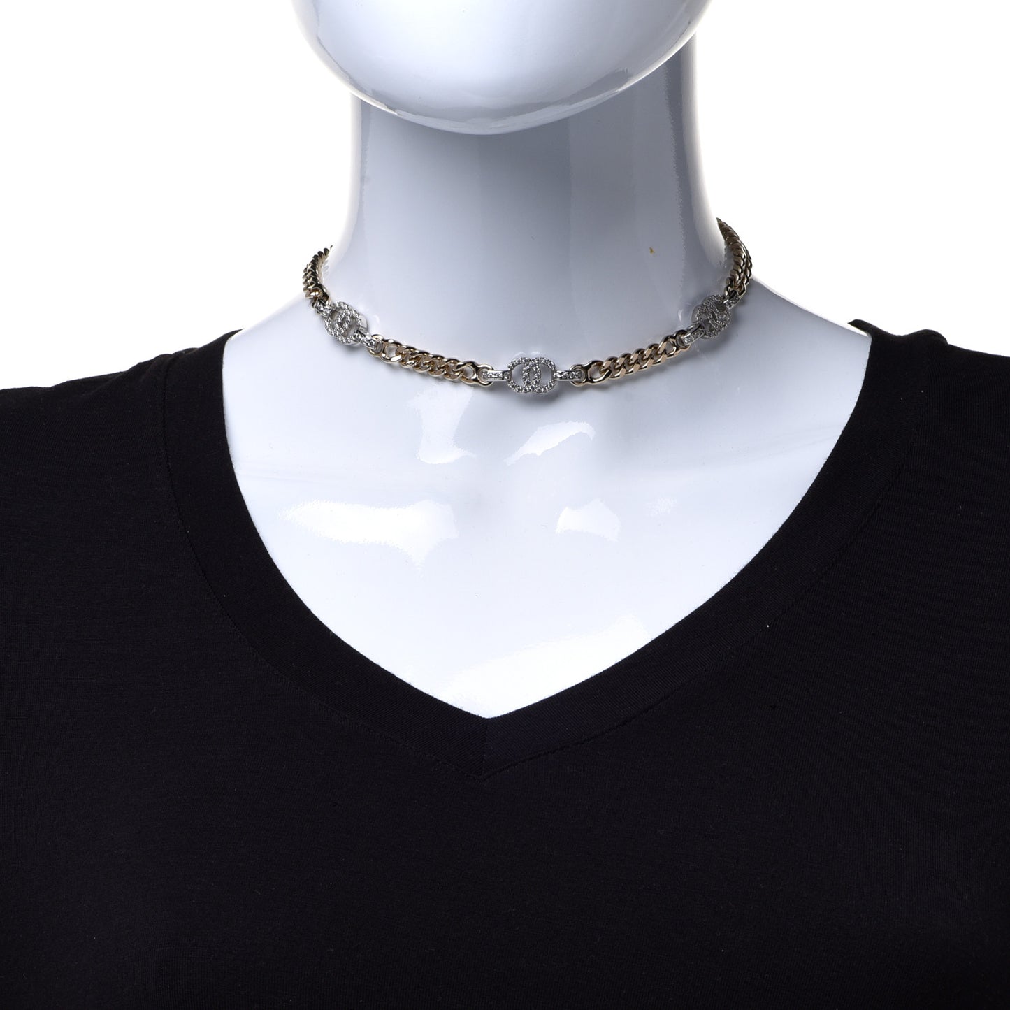 Crystal Chain CC Link Choker Gold Silver
