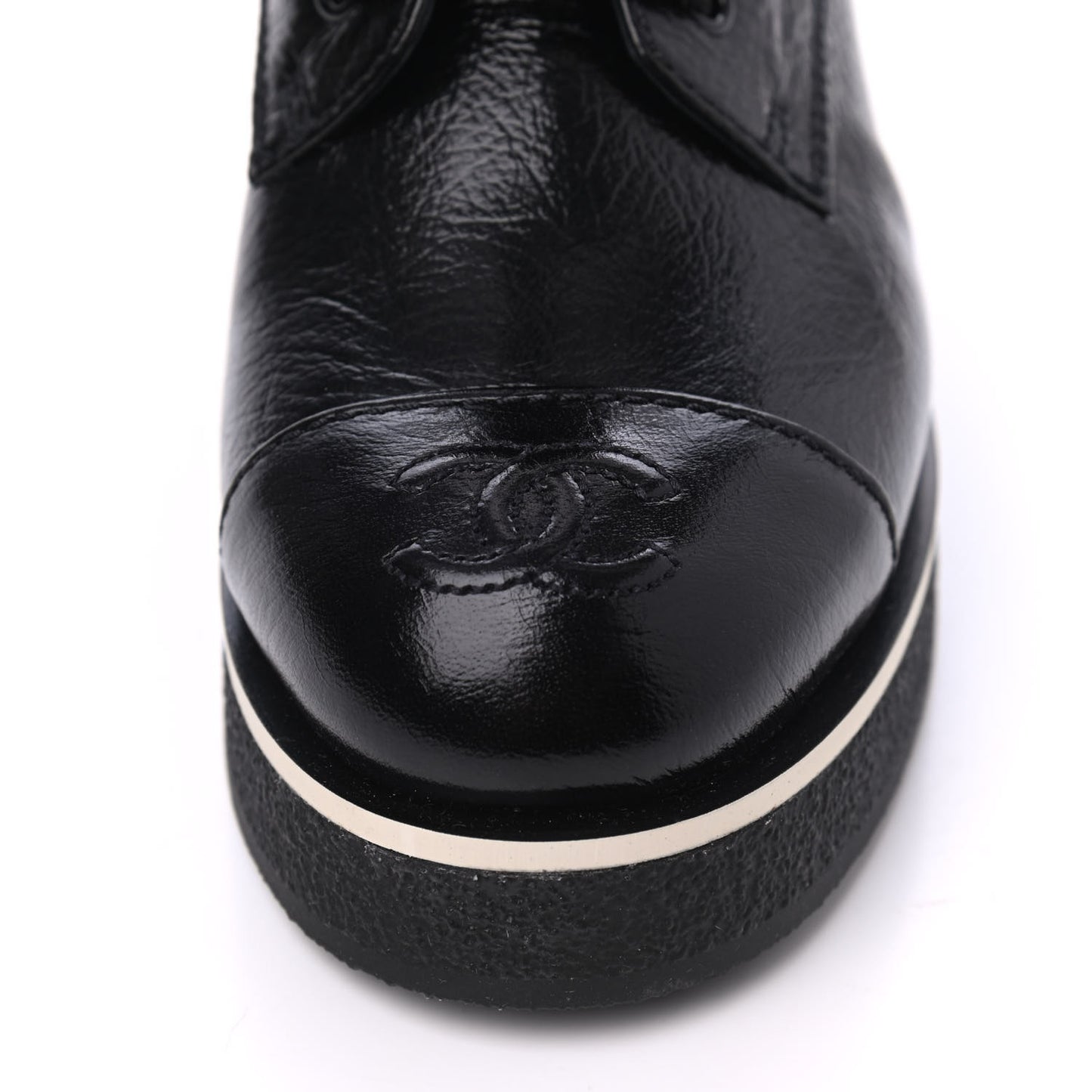 Shiny Crumpled Lambskin Lace Up Combat Boots 35.5 Black