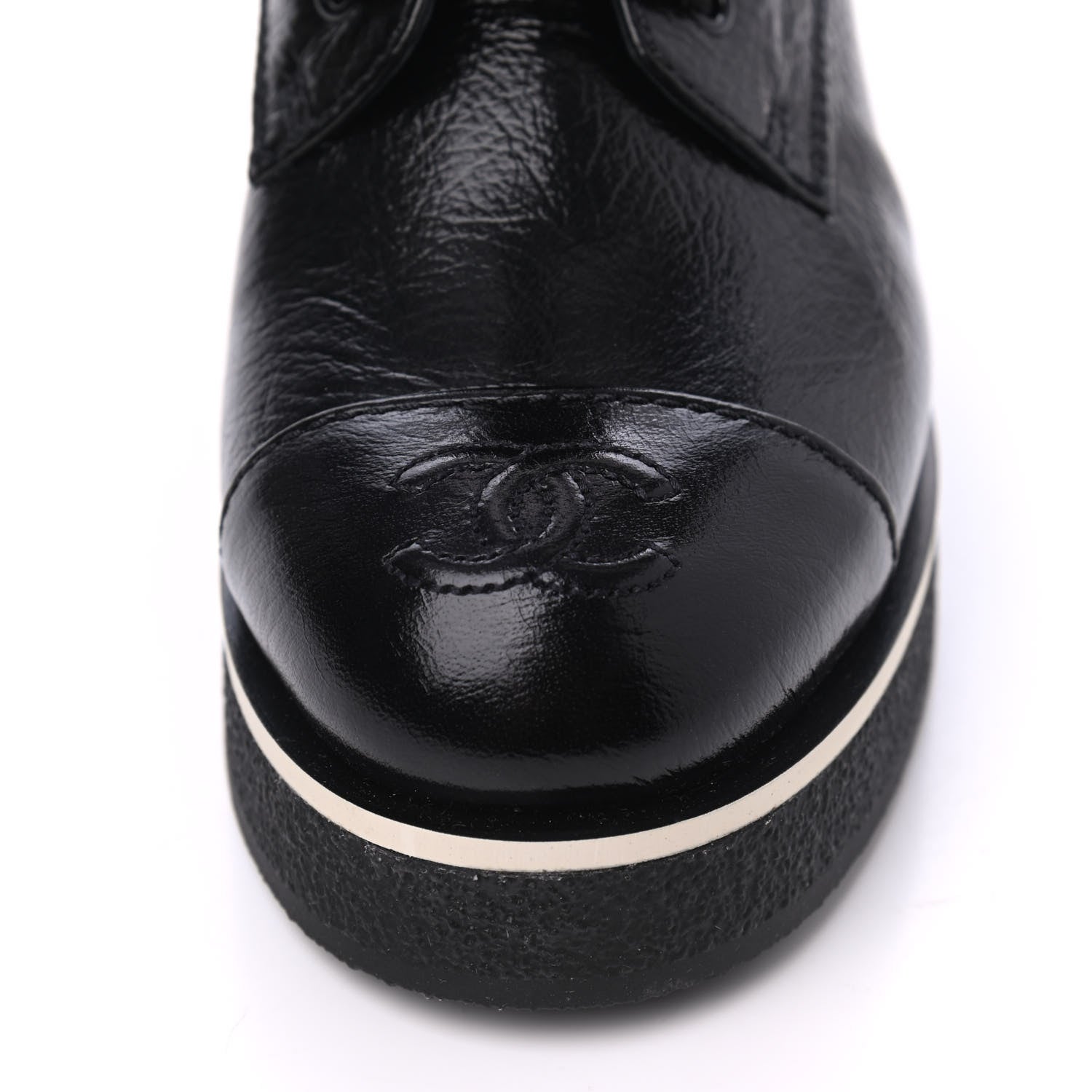 Chanel Shiny Crumpled Lambskin Lace Up Combat Boots 35.5 Black 11 of 13