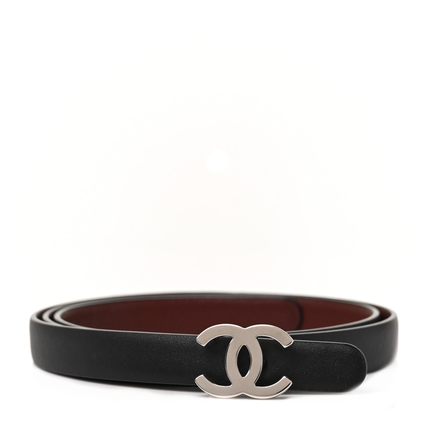 Calfskin CC Skinny Reversible Belt 80 Black Burgundy