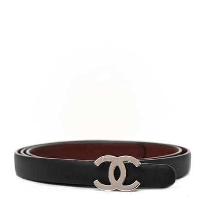 Chanel Calfskin CC Skinny Reversible Belt 80 Black Burgundy 1 of 4