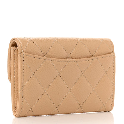 Chanel Caviar Quilted Flap Card Holder Wallet Beige 3 of 9