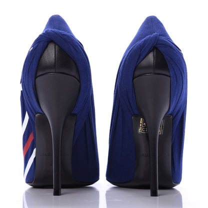 Balenciaga Jersey Crepe Political Campaign Logo Knife 115 Pointed Pumps 38 Pacifique White Rouge 6 of 11