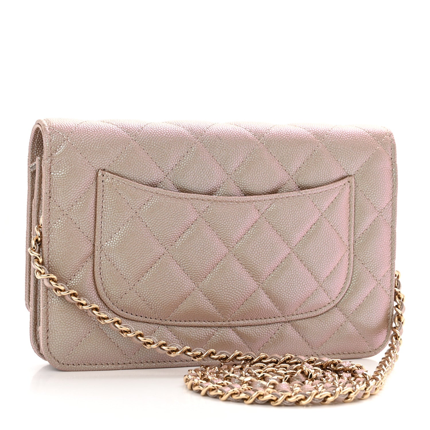Chanel Iridescent Caviar Quilted Wallet on Chain WOC Beige 3 of 13