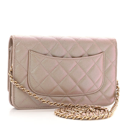 Chanel Iridescent Caviar Quilted Wallet on Chain WOC Beige 3 of 13