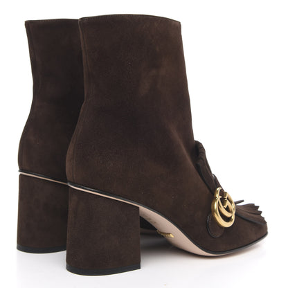 Gucci Kid Scamosciato GG Marmont Fringe 75mm Ankle Boots 39.5 Cocoa 4 of 10