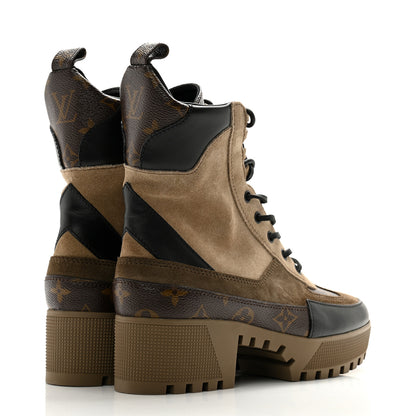 Louis Vuitton Suede Calfskin Monogram Laureate Platform Desert Boots 38 Taupe 4 of 12
