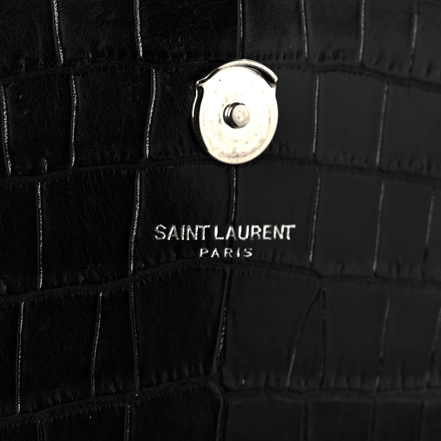 Saint Laurent Calfskin Crocodile Embossed Medium Classic Monogram Kate Tassel Satchel Black 6 of 11