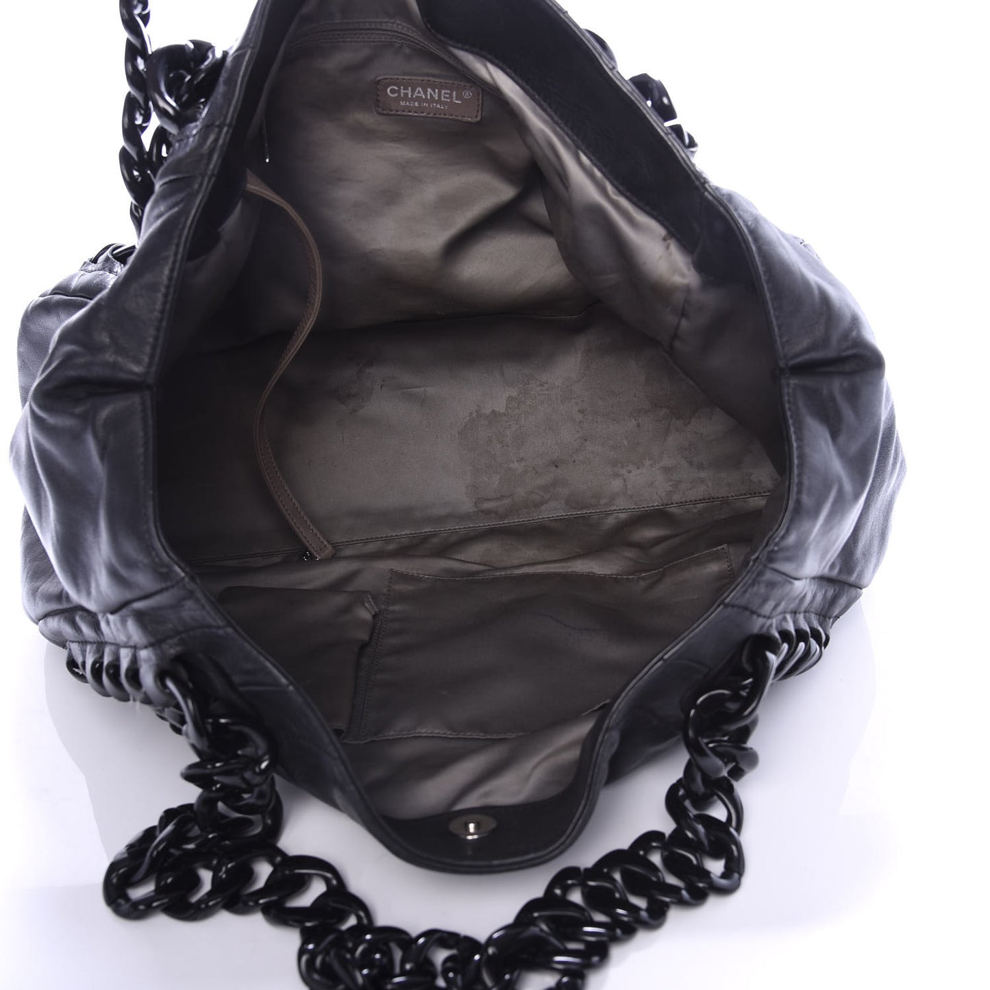 Calfskin Modern Chain Rhodoid East West Tote Black