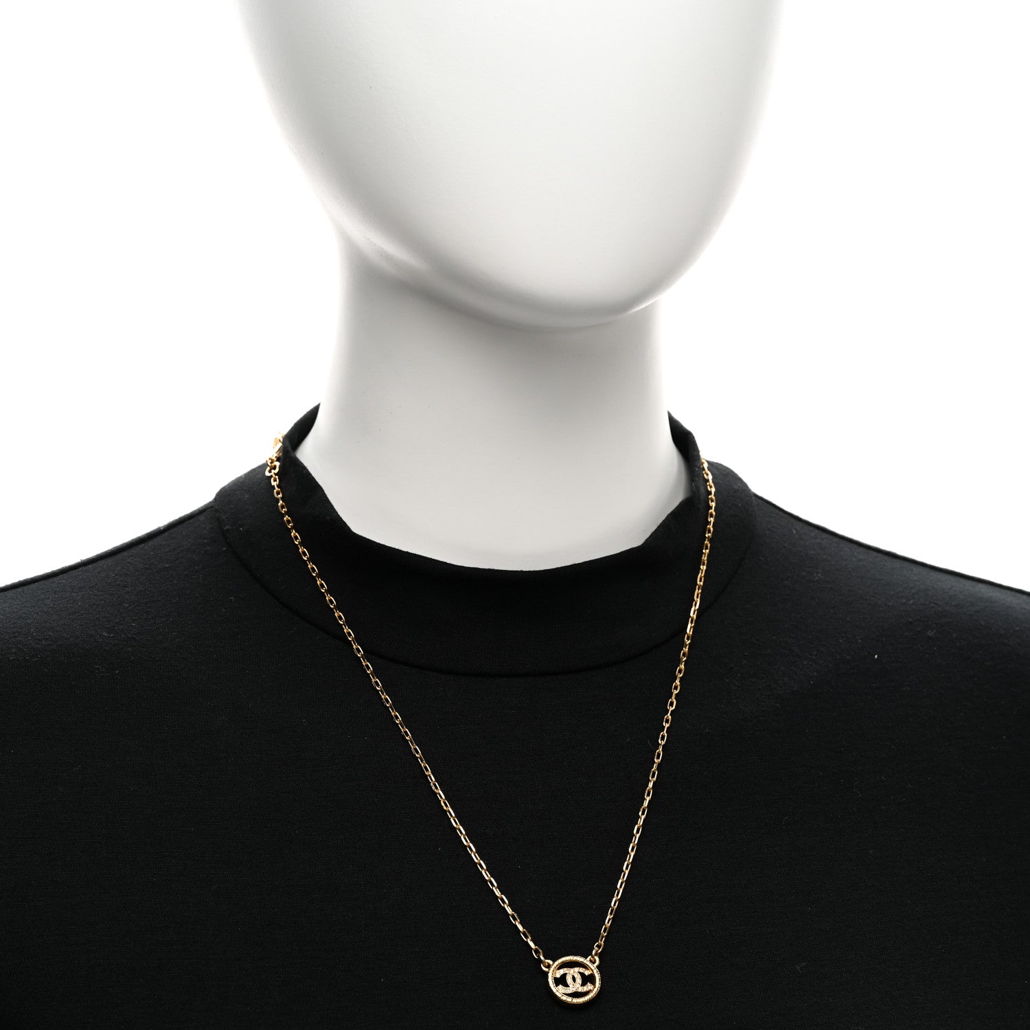 Chanel Crystal Metal CC Round Pendant Necklace Gold 2 of 6