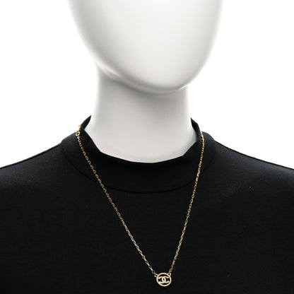 Chanel Crystal Metal CC Round Pendant Necklace Gold 2 of 6