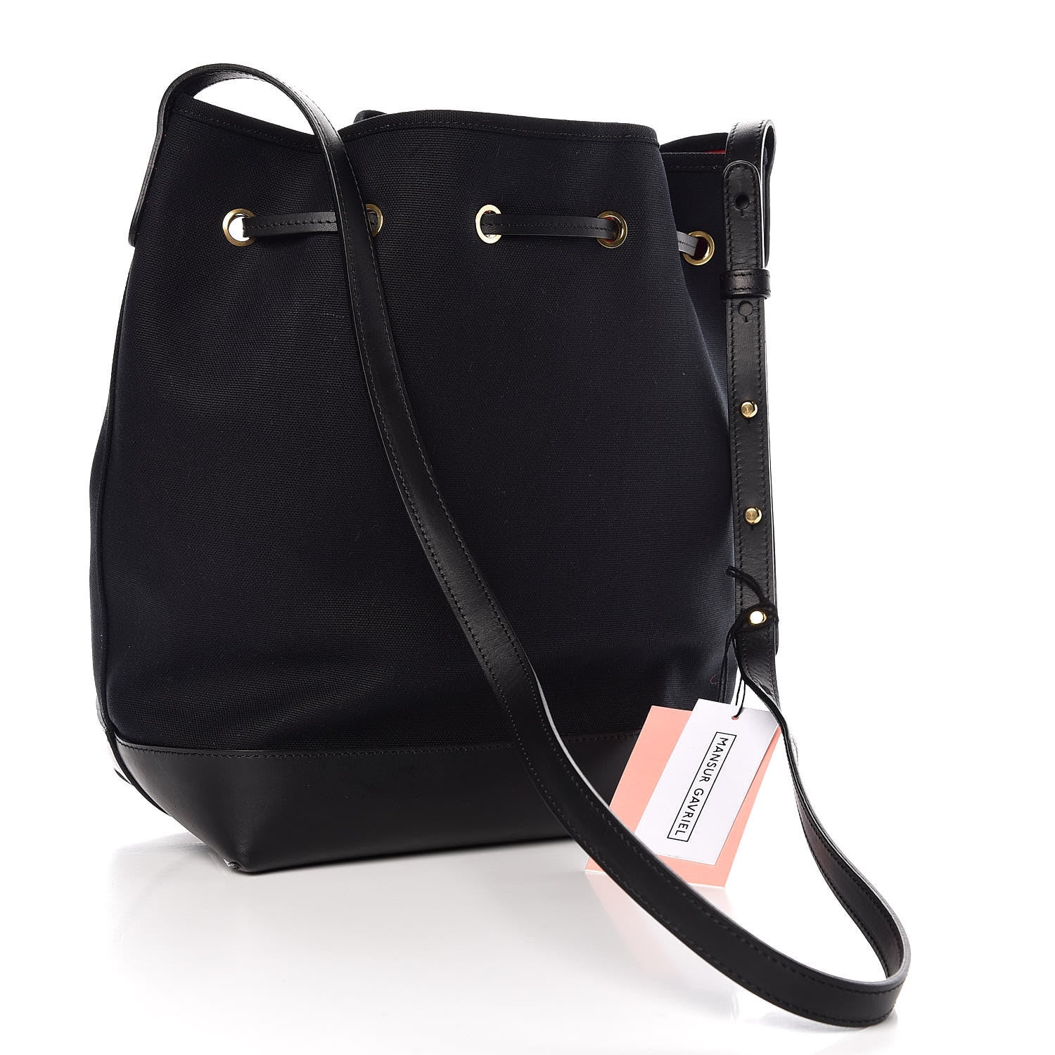 Mansur Gavriel Canvas Calfskin Bucket Bag Black Flamma 3 of 7