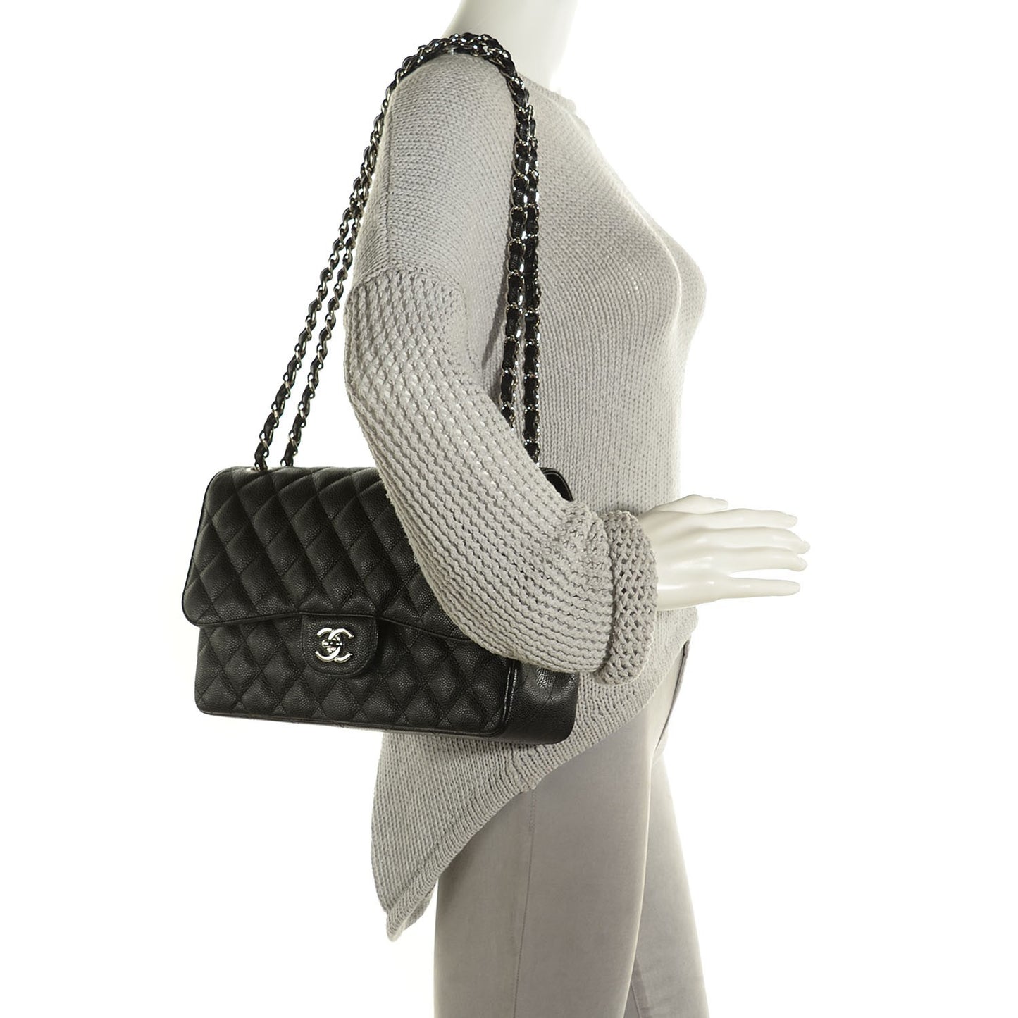 Caviar Quilted Jumbo Double Flap Black