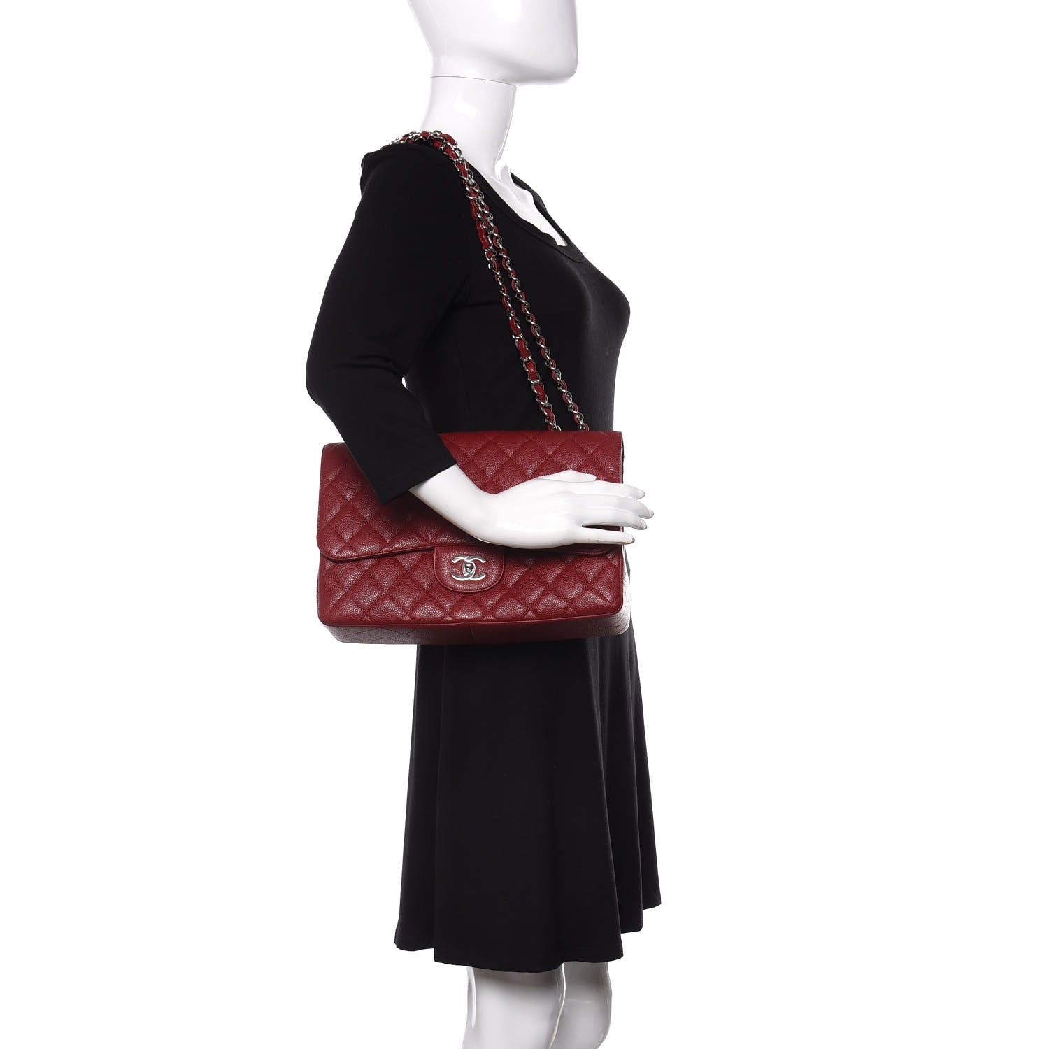 Chanel Caviar Quilted Jumbo Single Flap Dark Red 2 of 13