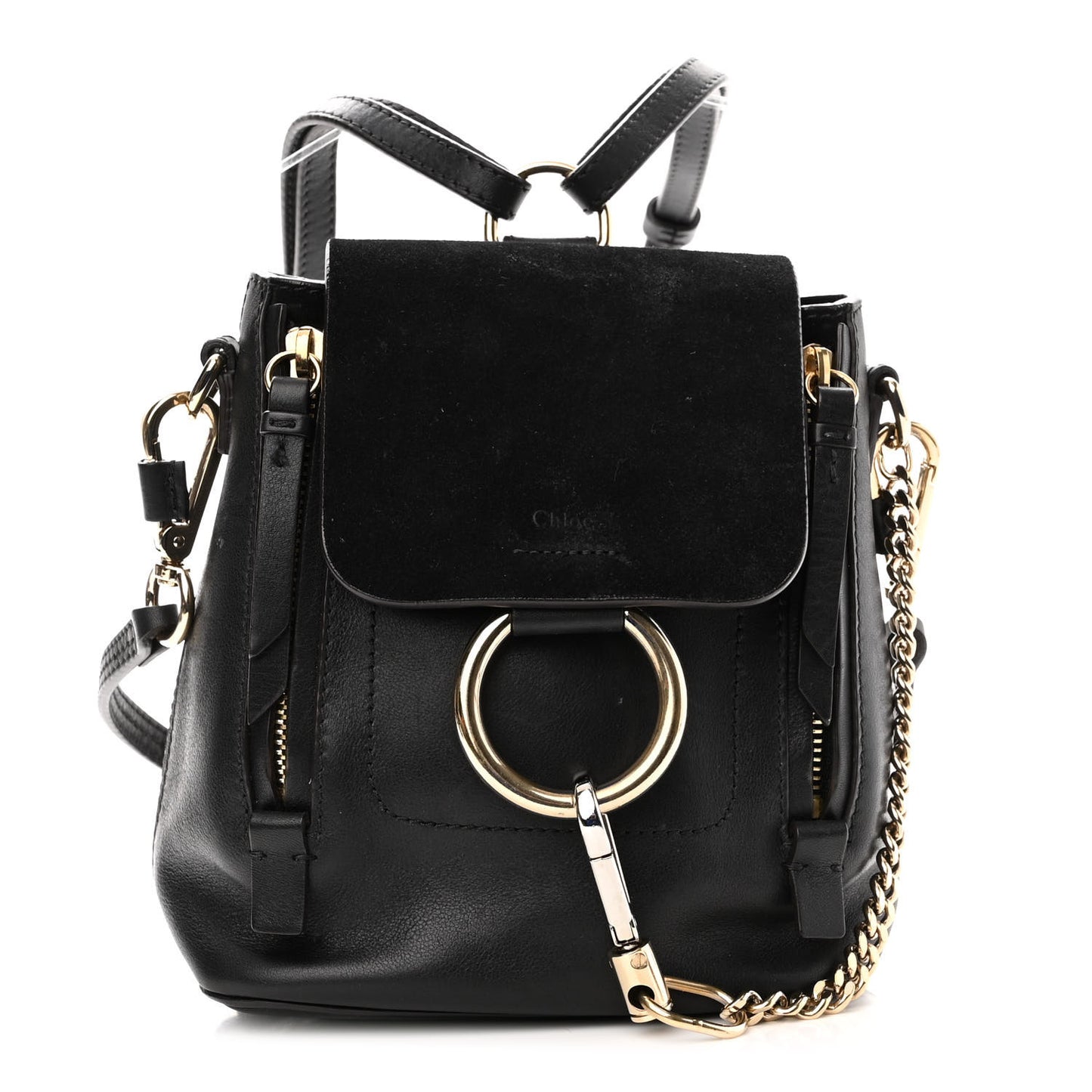 Suede Calfskin Mini Faye Backpack Black