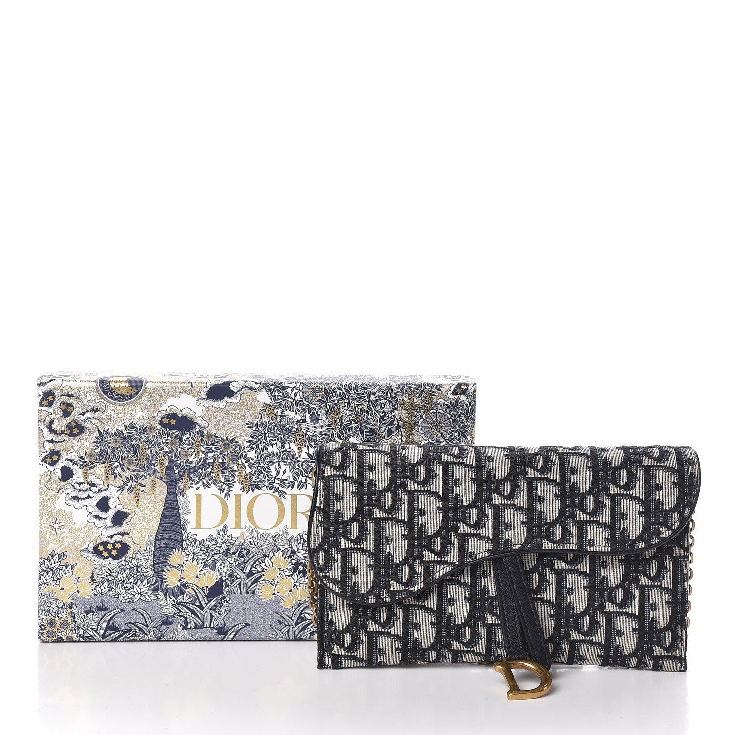 Christian Dior Oblique Saddle Chain Wallet Blue 9 of 9