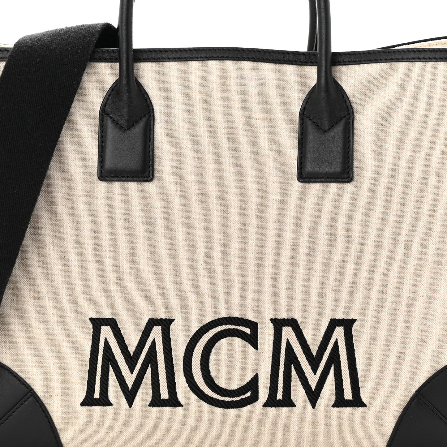 Calfskin Linen Large Munchen Tote Black