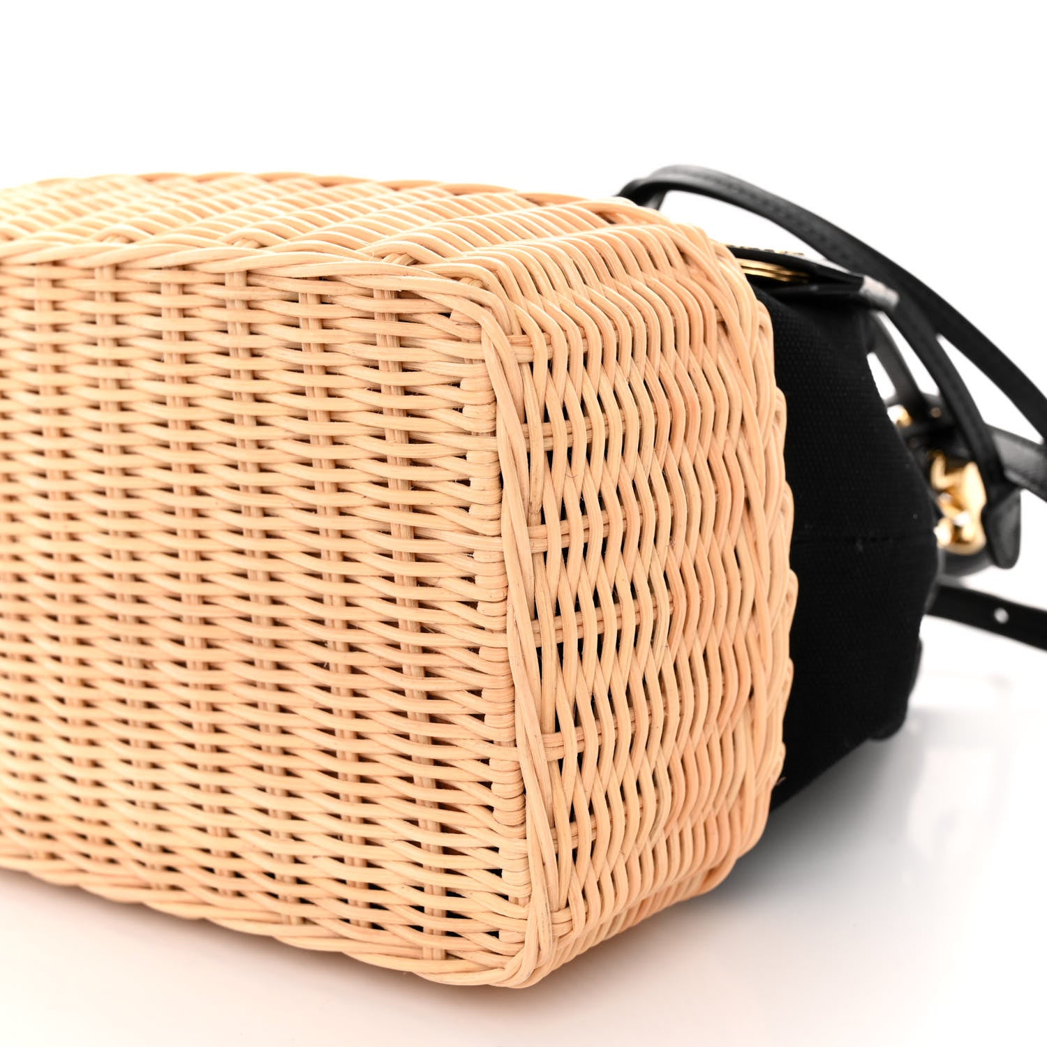 Prada Wicker Canvas Saffiano Bucket Bag Black 9 of 9