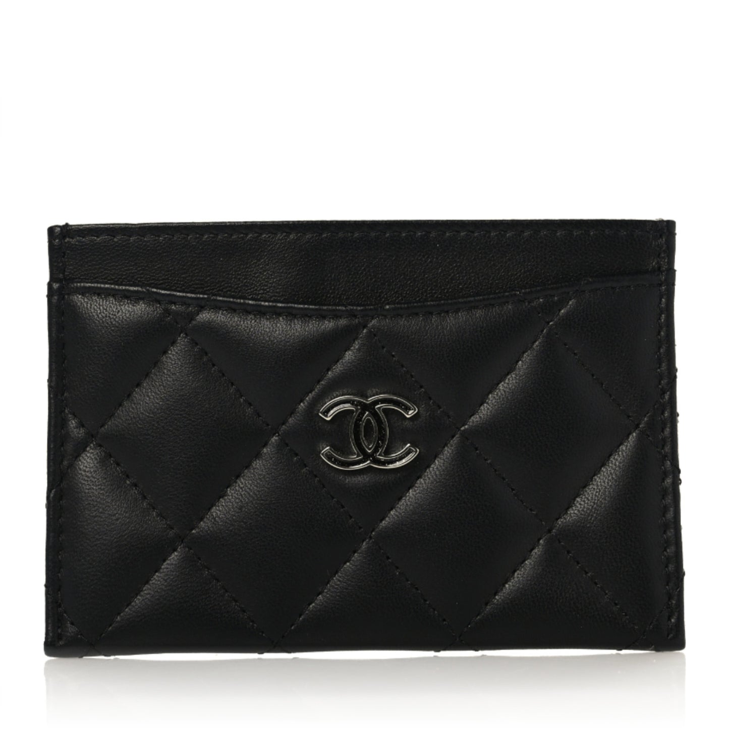 Lambskin Glitter Quilted Card Holder Black