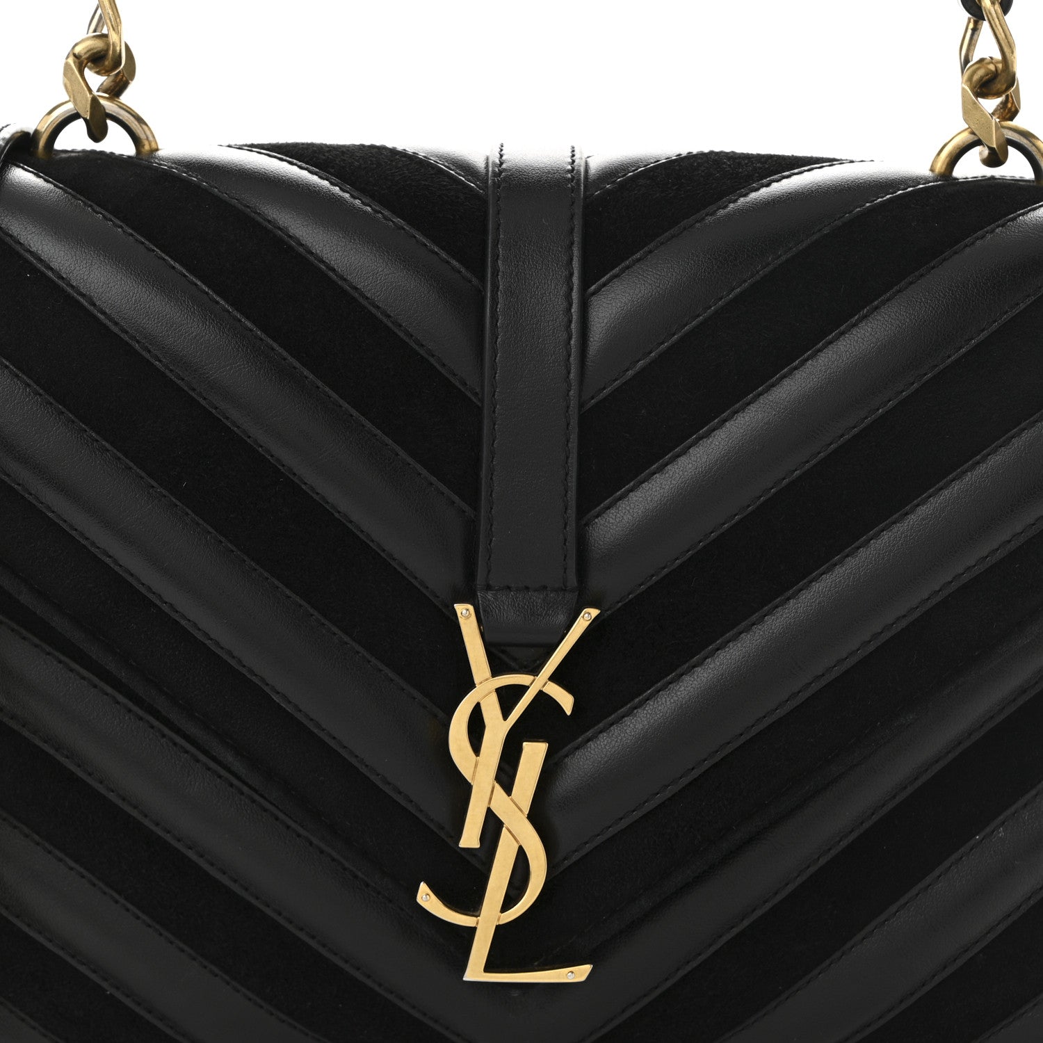 Saint Laurent Calfskin Suede Matelasse Chevron Monogram Medium College Bag Black 8 of 10