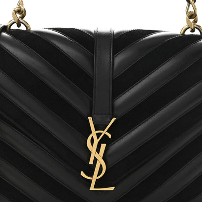 Saint Laurent Calfskin Suede Matelasse Chevron Monogram Medium College Bag Black 8 of 10