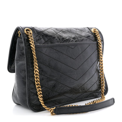Saint Laurent Crinkled Calfskin Matelasse Monogram Medium Niki Chain Satchel Black 5 of 19