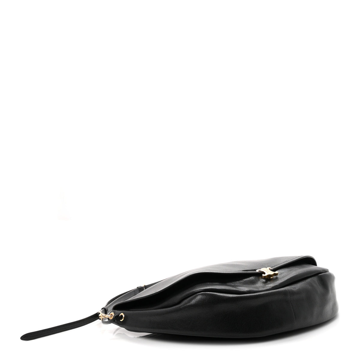 Shiny Lambskin Soft Triomphe Half Moon Bag Black