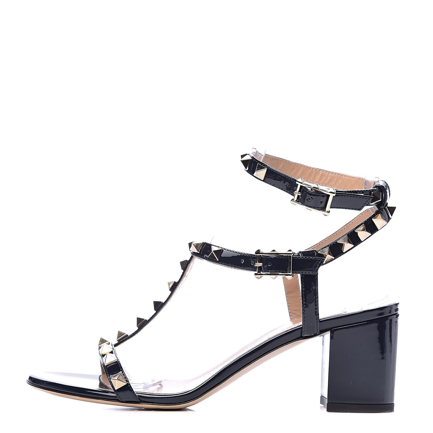 Valentino Garavani Patent Rockstud Ankle T-Strap 60mm Sandals 37.5 Dark Navy 1 of 10