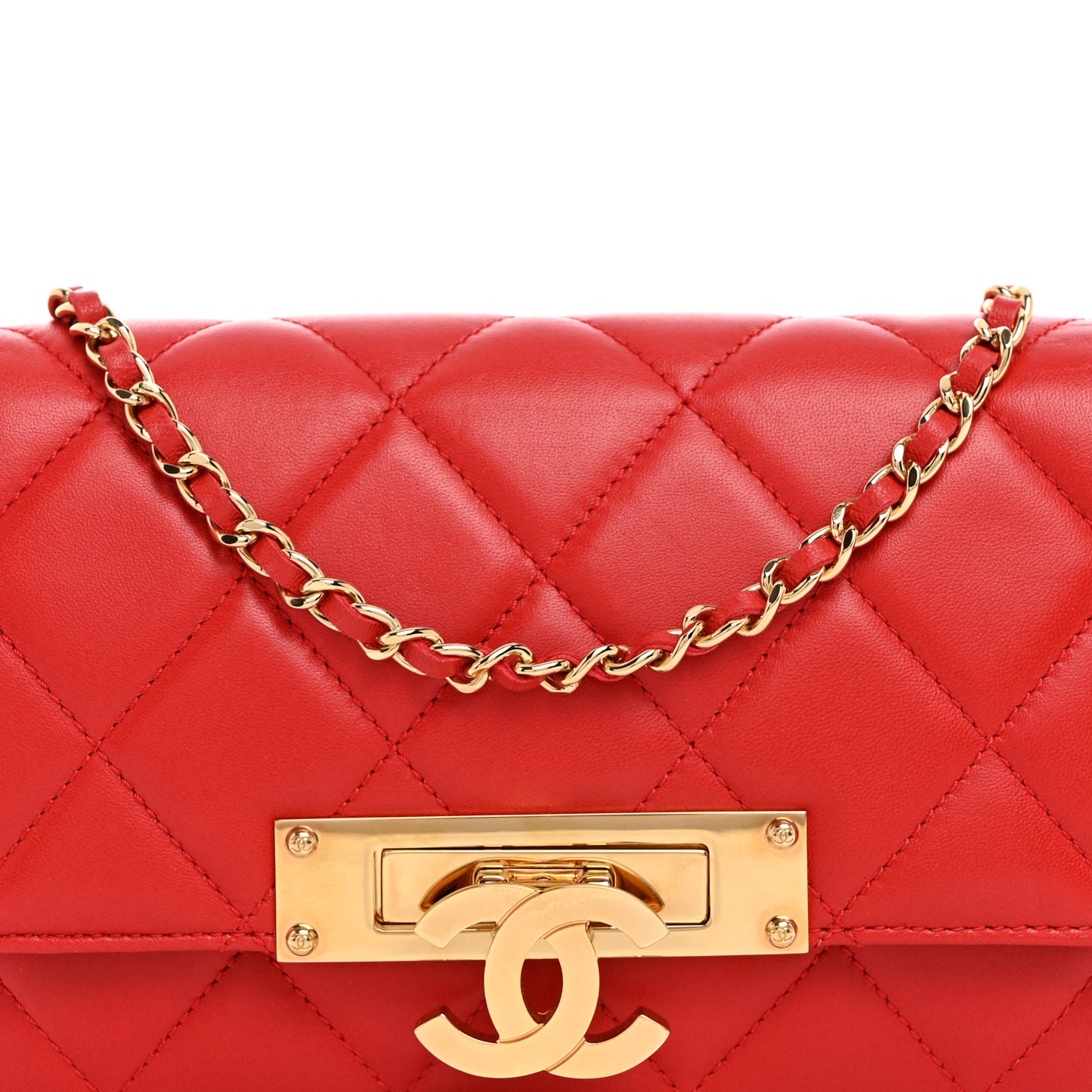 Lambskin Quilted Golden Class Wallet on Chain WOC Red