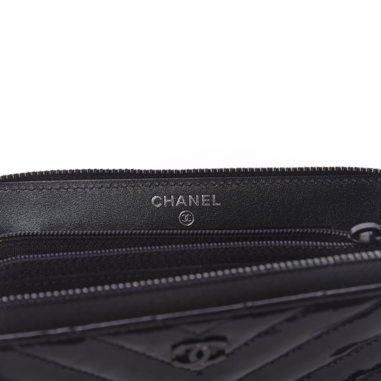 Chanel Metallic Crumpled Patent Calfskin Chevron Quilted Medium Zip Around Wallet Black 6 of 10