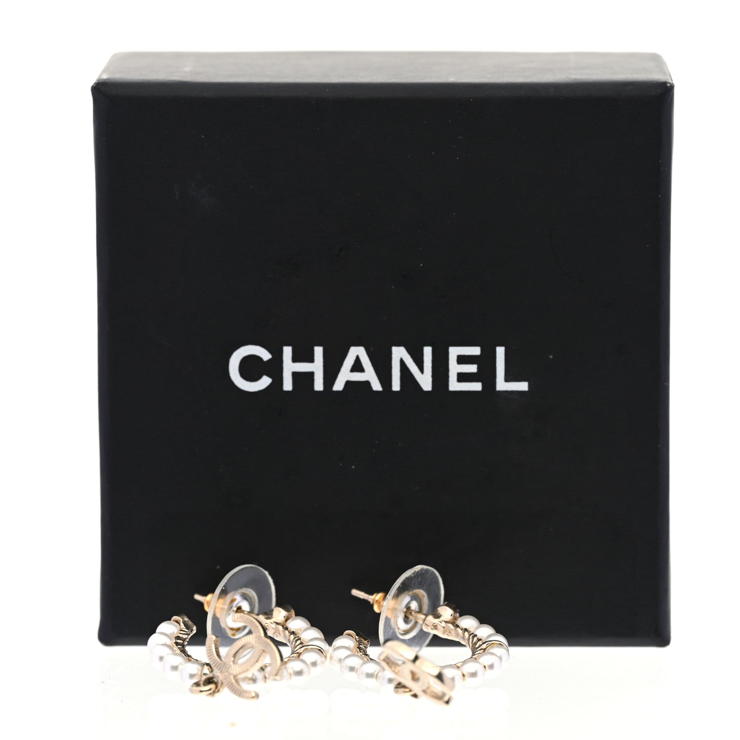 Chanel Pearl Charms CC Hoop Earrings Gold 5 of 5