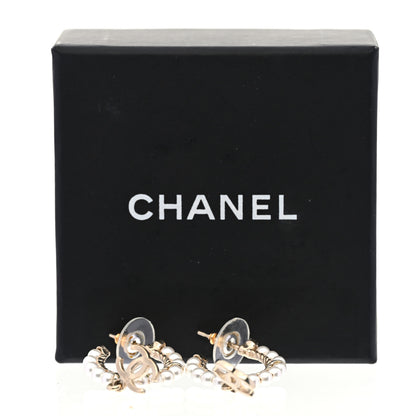 Chanel Pearl Charms CC Hoop Earrings Gold 5 of 5