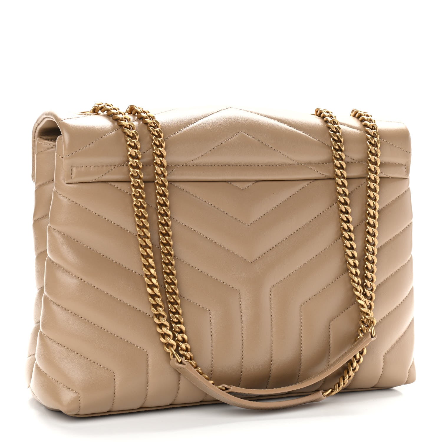 Saint Laurent Calfskin Y Quilted Monogram Medium Loulou Chain Satchel Dark Latte 3 of 11