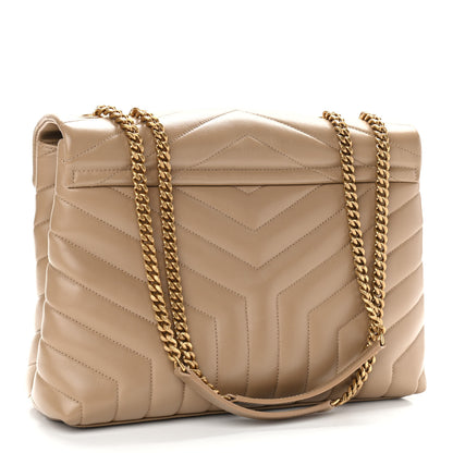 Saint Laurent Calfskin Y Quilted Monogram Medium Loulou Chain Satchel Dark Latte 3 of 11